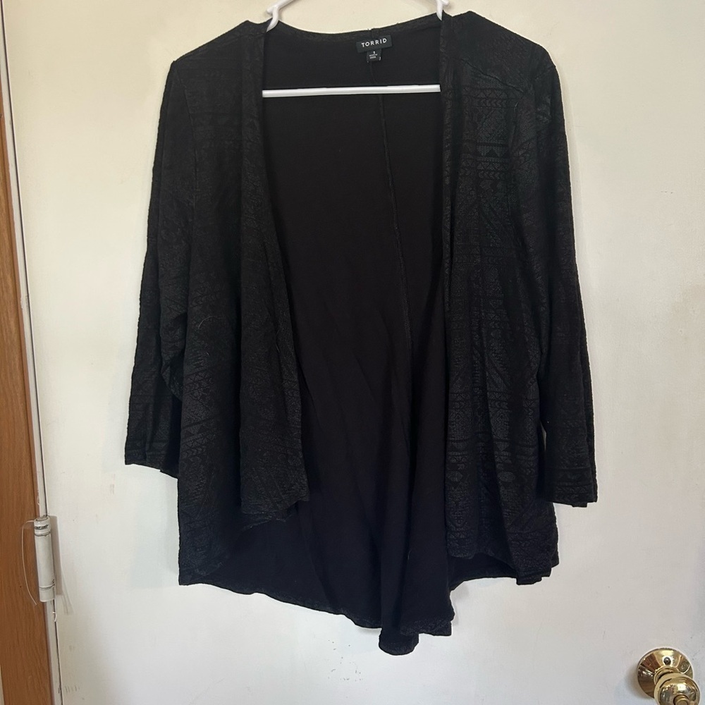 Torrid Size 1 Black Open Front Women's 3/4 Sleeve Shrug Cover up